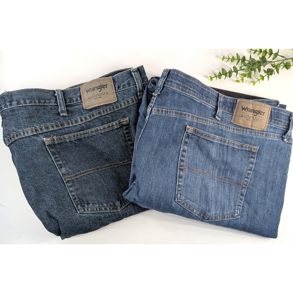 LOT 2! 50x30🚨Wrangler Authentic Mens Regular Fit Blue Denim Jeans Workwear Big
